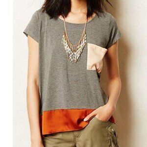 Anthropologie Dolan Left Coast Collection Pocket Tee S Grey Orange Colorblocked